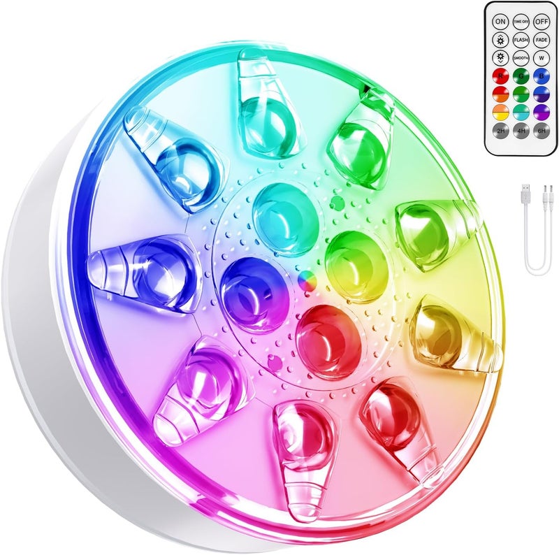 VICHTOP Rechargeable Pool Lights - 1 Pack, IP68 Waterproof Submersible LED Pool Lights with Remote, Pool Decor Light Accessories for Inground Pools, Above Ground Pools, Party Decoration - Image 1